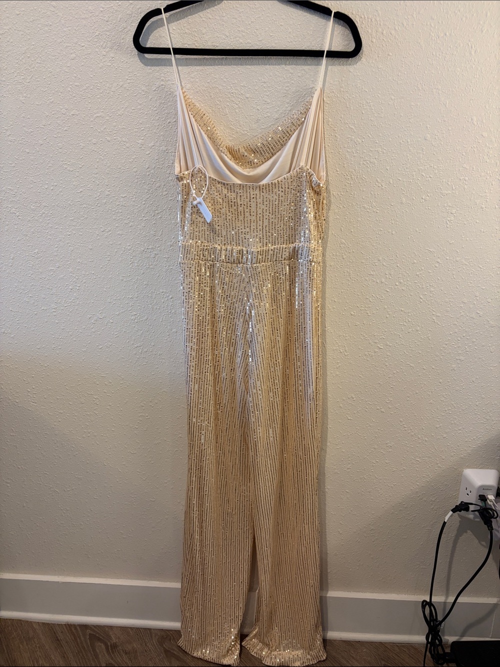 NWT SHEIN Champagne Sequin Cowl-Neck Jumpsuit - Picture 3 of 3